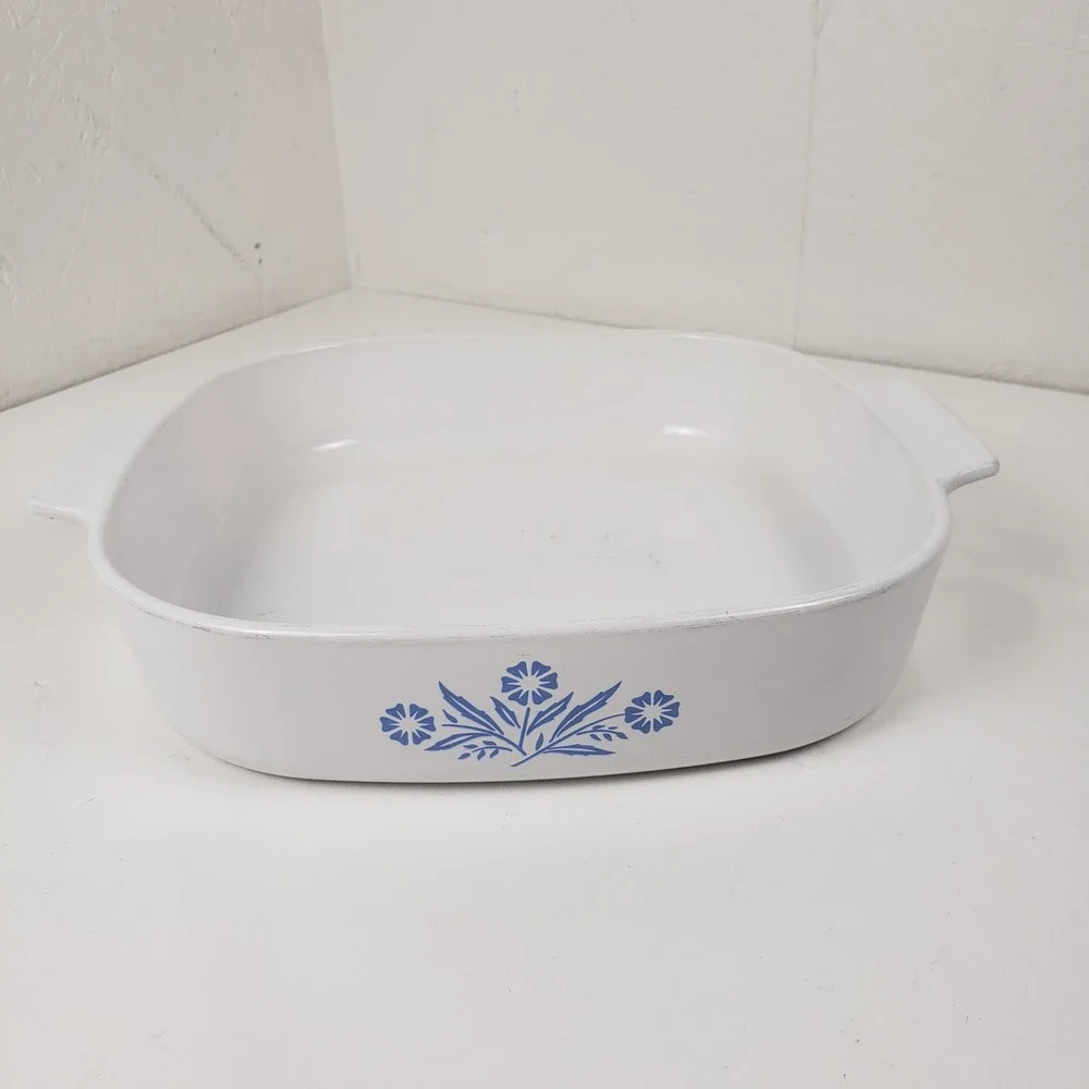 Vintage Corning Ware Blue Cornflower 10 Inch Square Casserole Dish P-10-B White